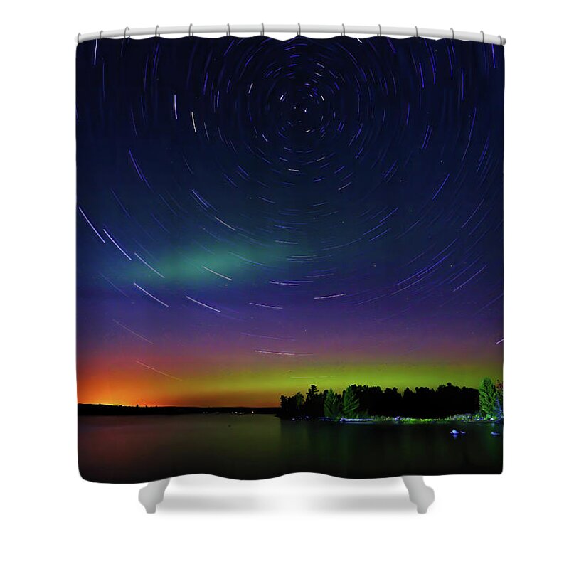 Northern Lights Shower Curtain featuring the photograph Northern Lights with Startrails #1 by Shixing Wen