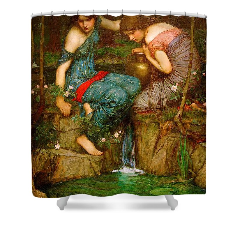 John William Waterhouse Shower Curtain featuring the painting Nymphs Finding the Head of Orpheus - 1905 by John William Waterhouse