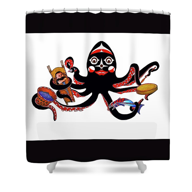Octopus Shower Curtain featuring the drawing OctoMommy by Robert Running Fisher Upham