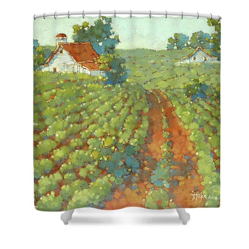 Farm Shower Curtain featuring the painting Once Upon a Farm #1 by Joyce Hicks