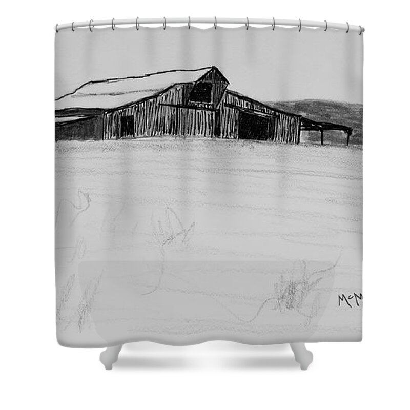 Old Barn Shower Curtain featuring the drawing Ozark Barn #1 by Garry McMichael