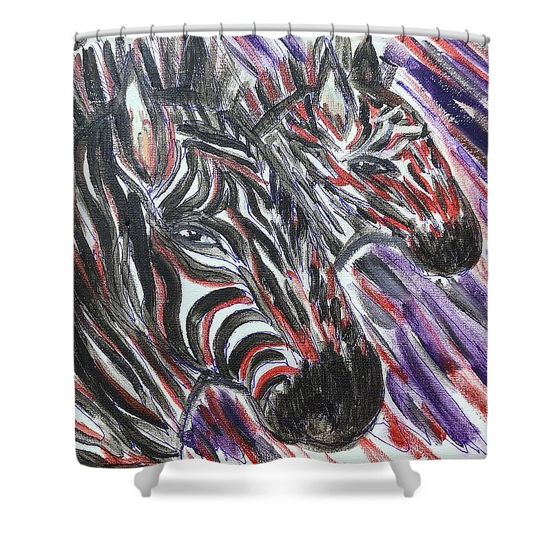 Oil Shower Curtain featuring the painting Zebras in abstract by Lisa Koyle