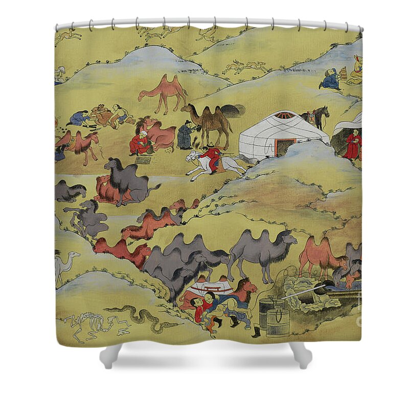Copy Shower Curtain featuring the painting Part of One day in Mongolia #1 by Solongo Chuluuntsetseg