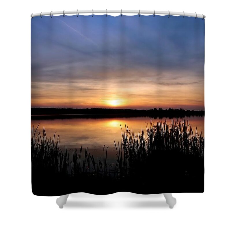 Lake Shower Curtain featuring the photograph Peaceful Sunset #1 by Mary Walchuck