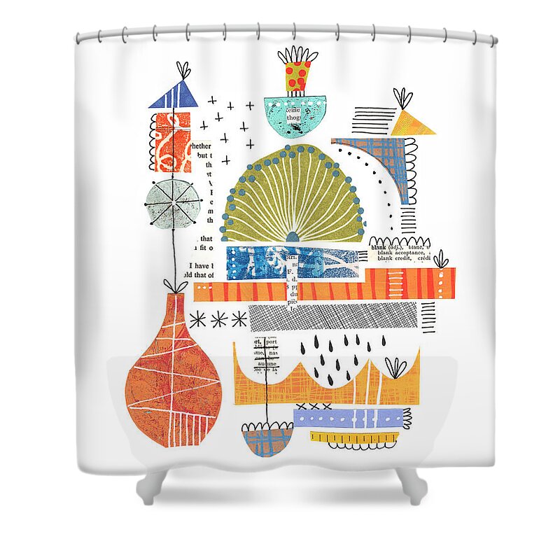 Collage Shower Curtain featuring the mixed media Peacock #1 by Lucie Duclos