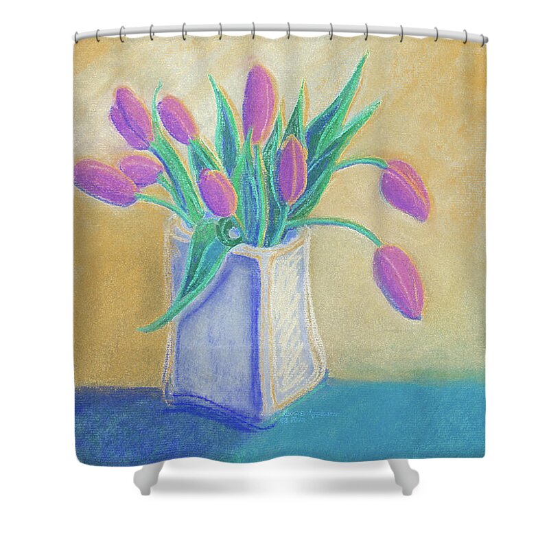 Pink Tulips A Pastel Painting By Norma Appleton Shower Curtain featuring the painting Pink Tulips #1 by Norma Appleton