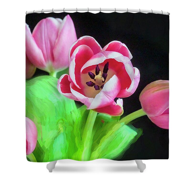 Tulips Shower Curtain featuring the photograph Pink Tulips Pink Impression X106 #1 by Rich Franco