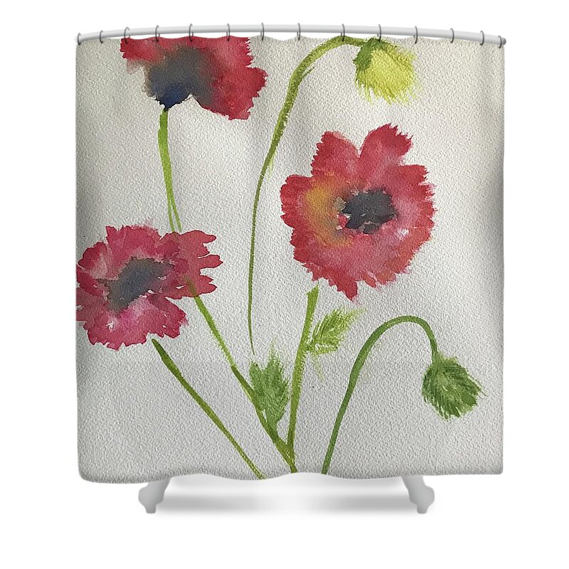 Watercolour Poppies Series Shower Curtain featuring the painting Poppies #1 by Nina Jatania
