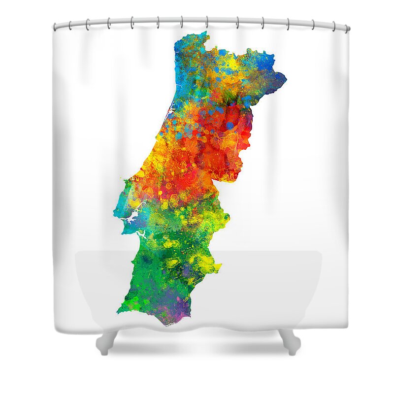 Portugal Shower Curtain featuring the digital art Portugal Watercolor Map by Michael Tompsett
