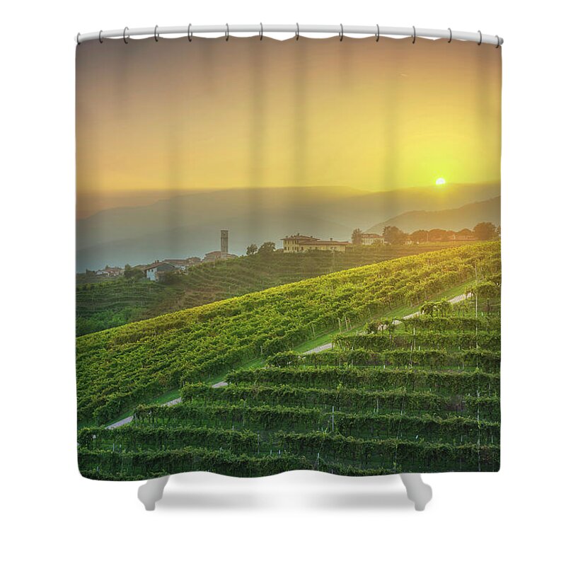 Prosecco Shower Curtain featuring the photograph Last Light over Prosecco Hills by Stefano Orazzini