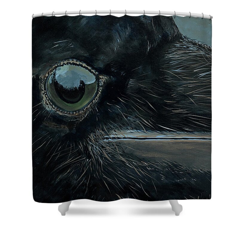 Raven Shower Curtain featuring the painting Raven's Eye #1 by Les Herman