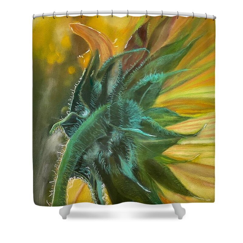 Sunrays Shower Curtain featuring the painting Reaching for the Sun by Juliette Becker