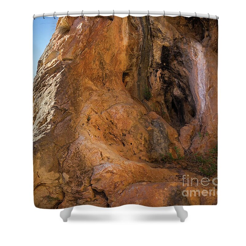 Mountains Shower Curtain featuring the photograph Red-brown rock formation 3. Abstract mountain beauty by Adriana Mueller