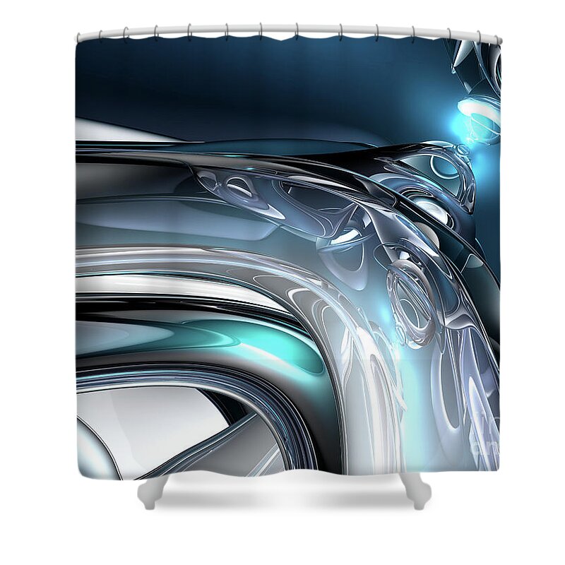 Abstract Shower Curtain featuring the digital art Reflections of Blue #1 by Phil Perkins