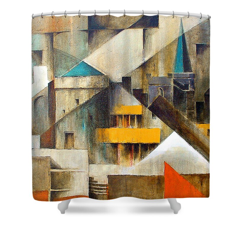  Shower Curtain featuring the painting Reginalds Tower, Waterford #2 by Val Byrne