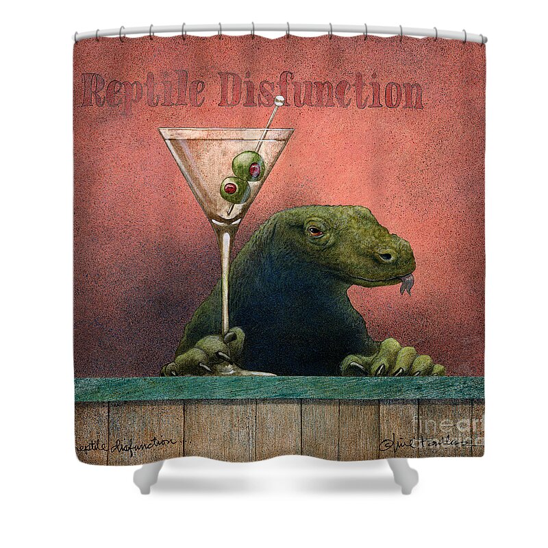 Reptile Shower Curtain featuring the painting Reptile Disfunction #1 by Will Bullas