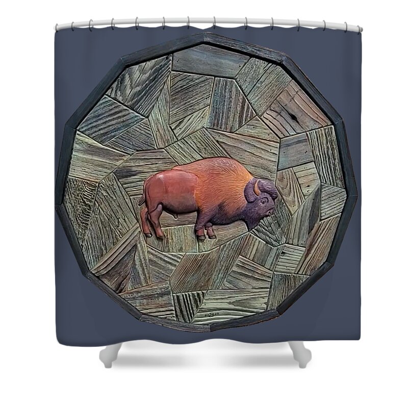 Bison Shower Curtain featuring the painting REX #1 by Denny McNeill