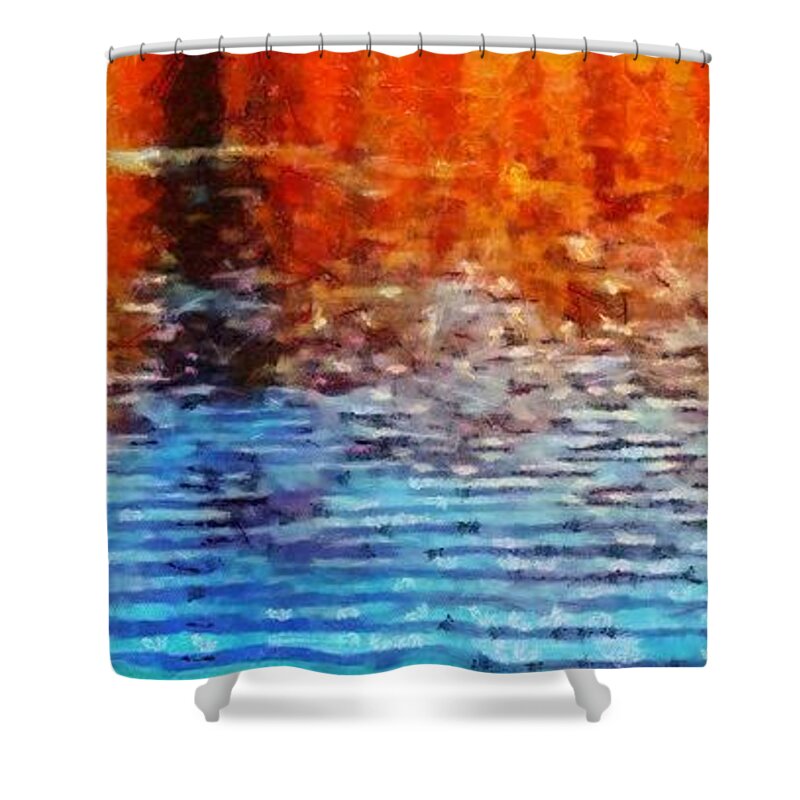 River Shower Curtain featuring the mixed media River in Autumn by Christopher Reed