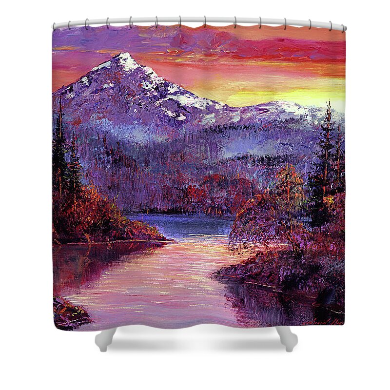Landscape Shower Curtain featuring the painting Rocky Mountain Sunset #1 by David Lloyd Glover