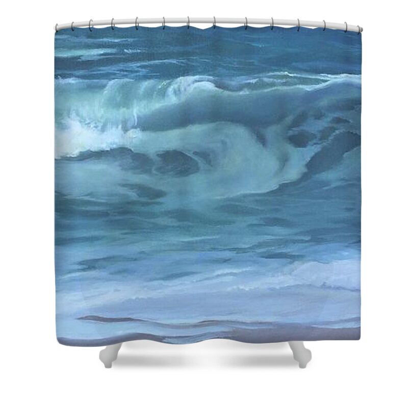 Ocean Shower Curtain featuring the painting Rolling Waves #1 by Judy Rixom