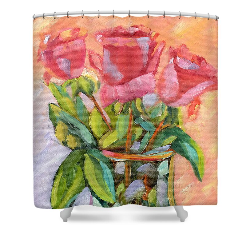 Roses Shower Curtain featuring the painting Rose Trio #2 by Marcy Brennan