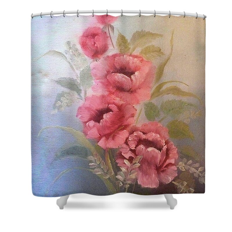 Basket Shower Curtain featuring the painting Stem Roses  by Joel Smith