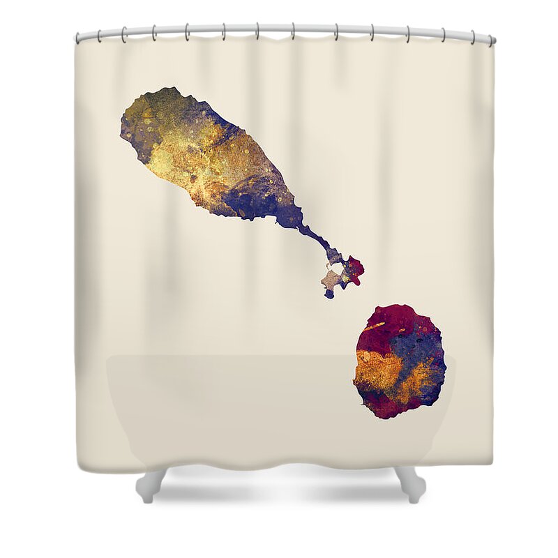 Saint Kitts & Nevis Shower Curtain featuring the digital art Saint Kitts and Nevis Watercolor Map by Michael Tompsett