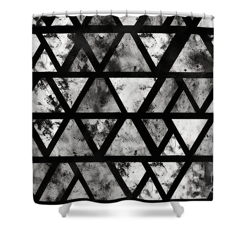 Seamless Shower Curtain featuring the painting Seamless Painted Grungy Geometric Triangles Black And White Artistic Acrylic Paint Texture Background Tileable Creative Grunge Monochrome Hand Drawn Abstract Wallpaper Motif Surface Pattern Design #1 by N Akkash