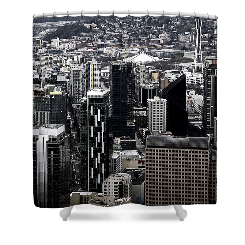 Seattle Shower Curtain featuring the photograph Seattle Space Needle bw2019 by Cathy Anderson