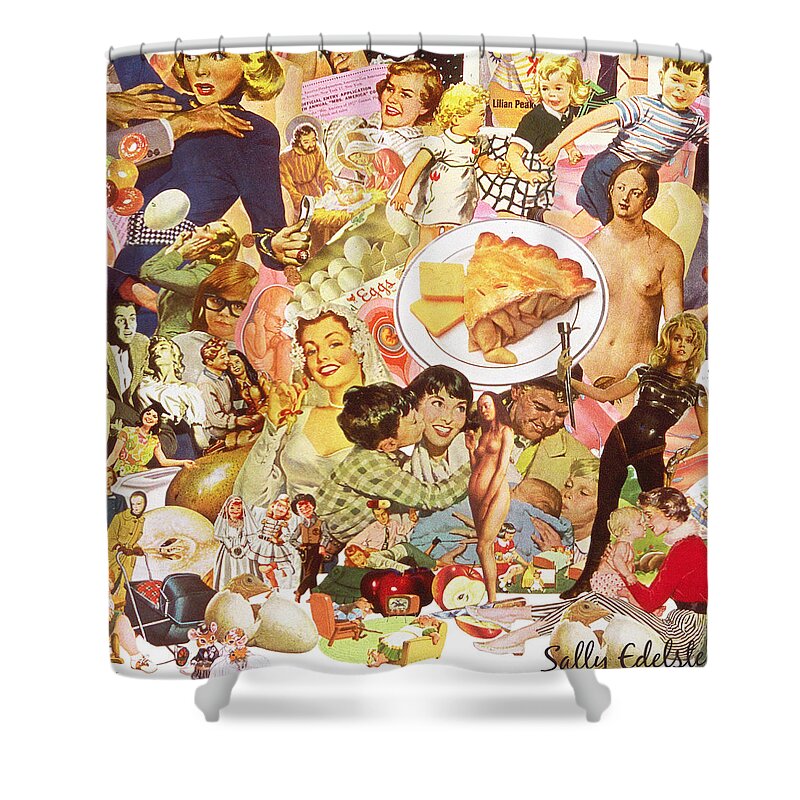 Women Shower Curtain featuring the mixed media Sexism As American As Apple Pie by Sally Edelstein