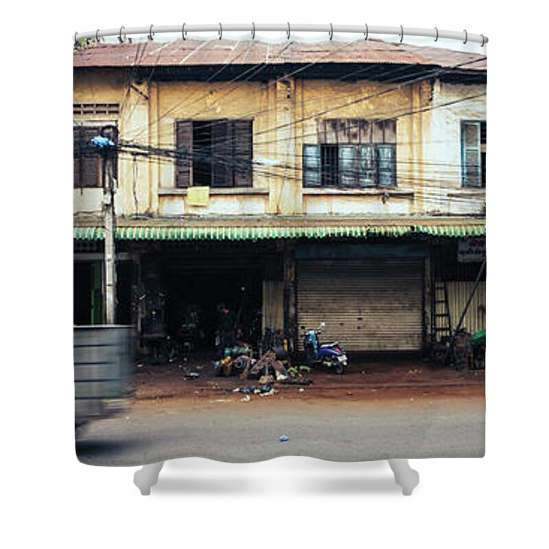 Panoramic Shower Curtain featuring the photograph Siem Reap street cambodia #1 by Sonny Ryse