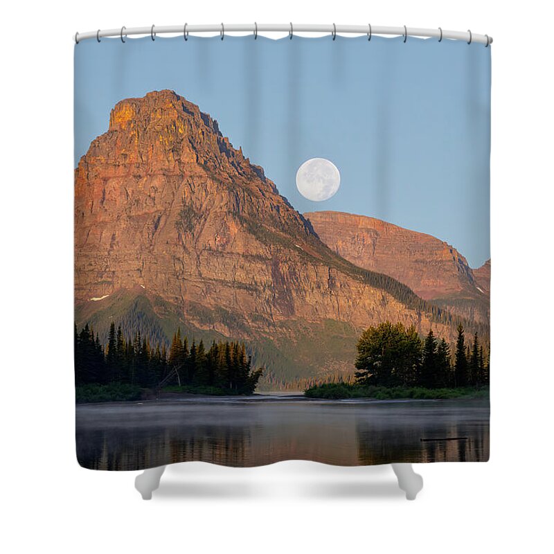 Landscape Shower Curtain featuring the photograph Sinopah Moon #1 by Jack Bell