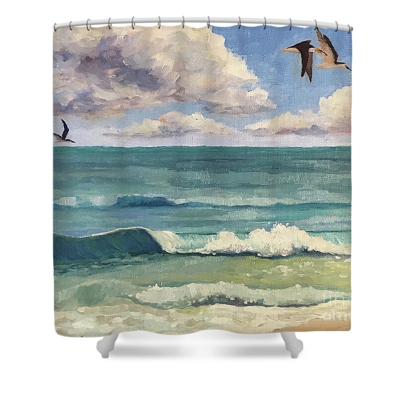 Skimmers Shower Curtain featuring the painting Skimmers by Anne Marie Brown