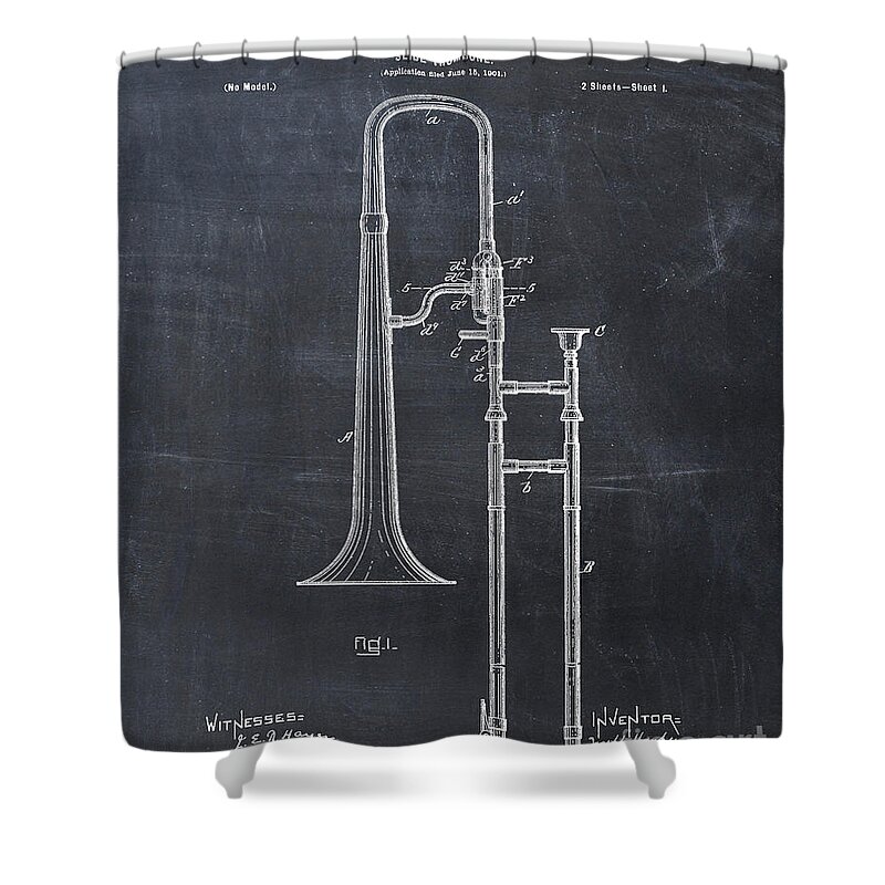 Art Shower Curtain featuring the digital art Slide Trombone Patent Print #1 by Visual Design