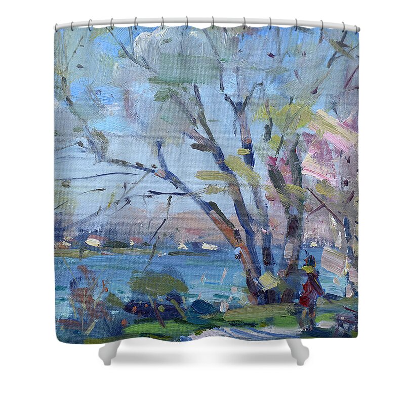 Spring Shower Curtain featuring the painting Spring at Niawanda Park by Ylli Haruni