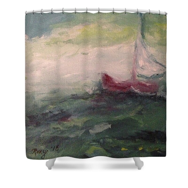 Impressionism Shower Curtain featuring the painting Stormy Sailboat by Roxy Rich
