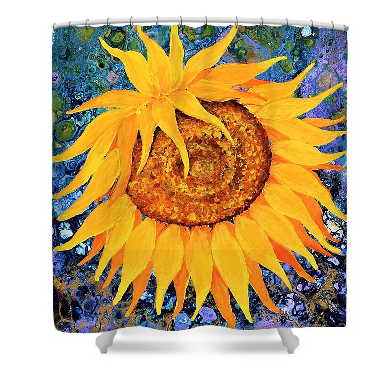 Wall Art Home Décor Sunflower Acrylic Painting Shower Curtain featuring the painting Sunflower #1 by Tanya Harr