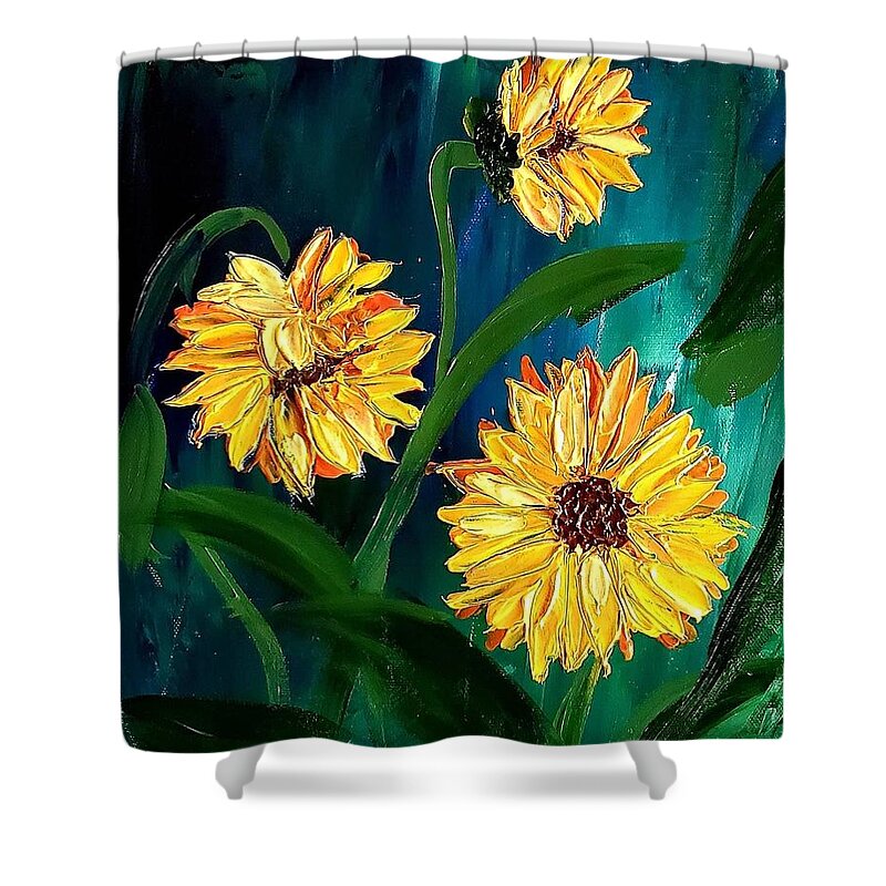  Shower Curtain featuring the painting Sunflowers #1 by Amy Kuenzie
