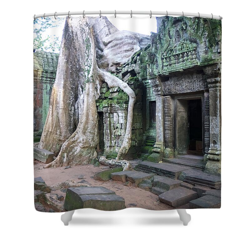 Cambodia Shower Curtain featuring the photograph Ta prohm 1 #1 by Mark Egerton