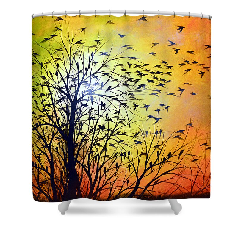 Flying Birds Shower Curtain featuring the painting Taking Flight #1 by Amy Giacomelli