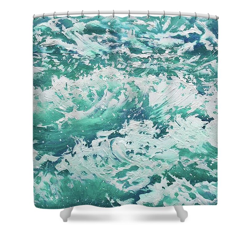 Waves Shower Curtain featuring the painting Tempestuous Waters by Pamela Kirkham