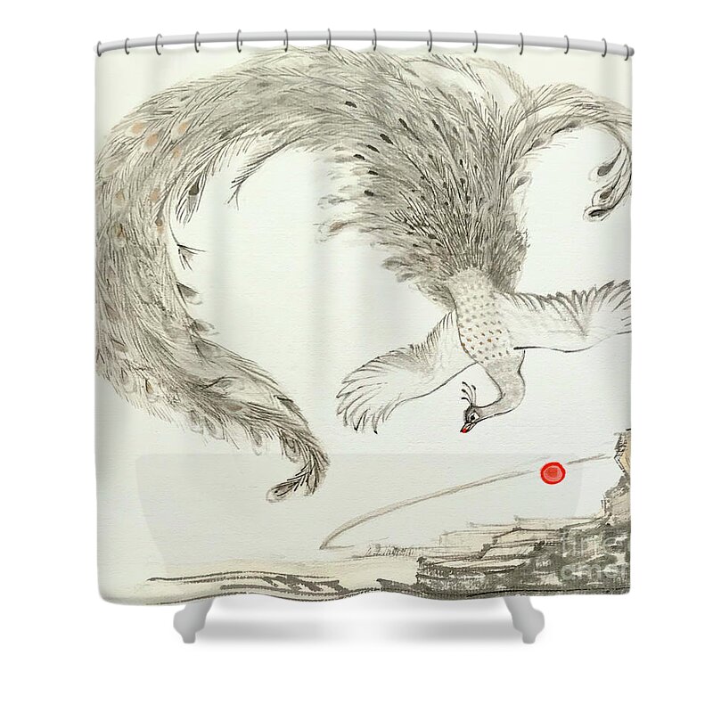 Amulet Shower Curtain featuring the painting The Bird Fighting Disaster #3 by Fumiyo Yoshikawa