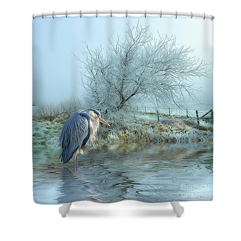 Heron Shower Curtain featuring the digital art The Early Bird #1 by Brian Tarr