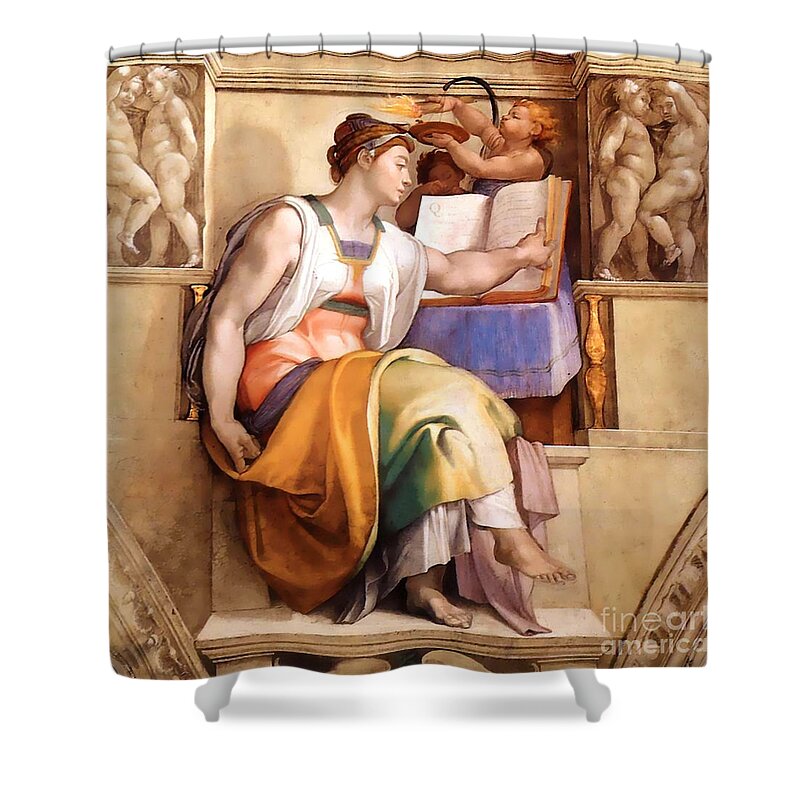 The Erythraean Sibyl Shower Curtain featuring the painting The Erythraean Sibyl #1 by Michelangelo Buonarroti