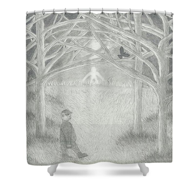 Forest Shower Curtain featuring the drawing The promise by Austin Maleik Collings