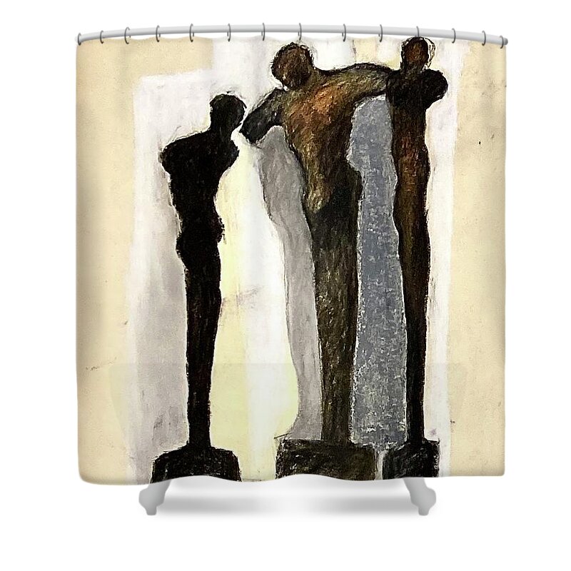 Three Figures Shower Curtain featuring the drawing Three figures by David Euler