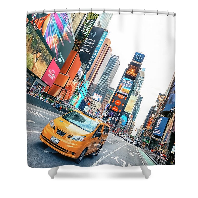 Advertisement Shower Curtain featuring the photograph Times Square #1 by Manjik Pictures