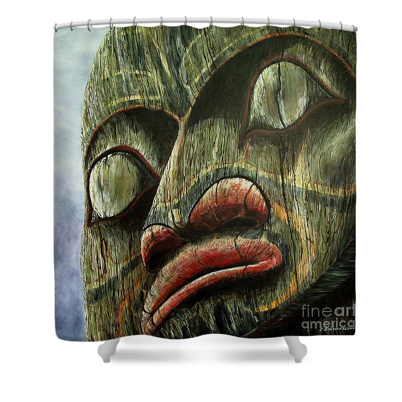 Totem Pole Painting Shower Curtain featuring the painting Totemic Figure - Kwakiutl by Elaine Booth-Kallweit