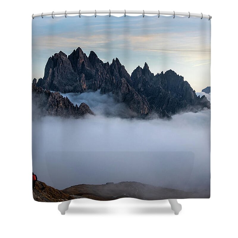 Dolomites Shower Curtain featuring the photograph Mountain peaks above the clouds by Michalakis Ppalis
