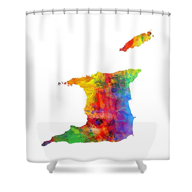 Trinidad & Tobago Shower Curtain featuring the digital art Trinidad and Tobago Watercolor Map by Michael Tompsett